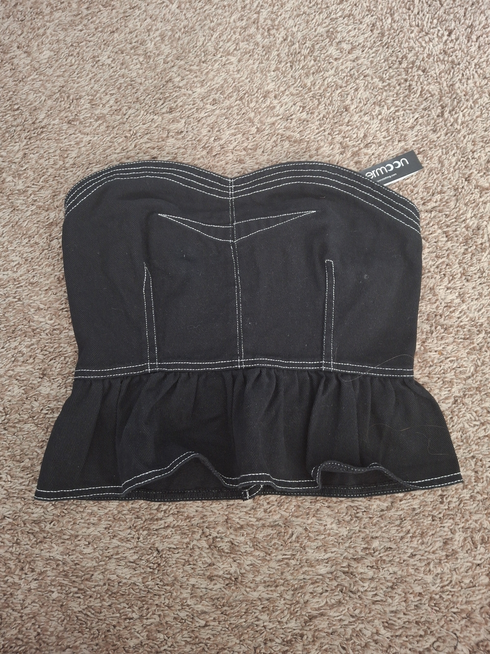 Papermoon Black Strapless Peplum Bustier Top with Contrast Stitching